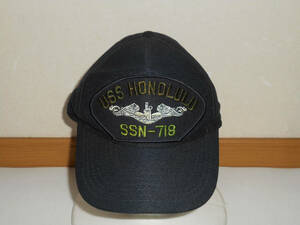 USA製 ☆ EAGLE CREST 　キャップ 　帽子 　ネイビー　ONEサイズ　USS HONOLULU　 80、90年代　 ビンテージ　　（３F　ハ大