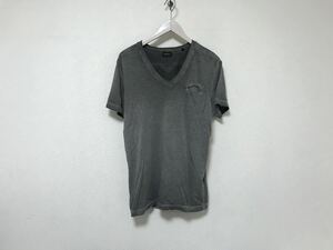 本物ディーゼルDIESELコットン後染め柄Vネック半袖TシャツメンズサーフアメカジミリタリーワークビジネススーツグレーMインド製