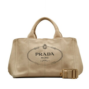 プラダ カナパ M ハンドバッグ ショルダーバッグ 2WAY ベージュ キャンバス レディース PRADA 【中古】