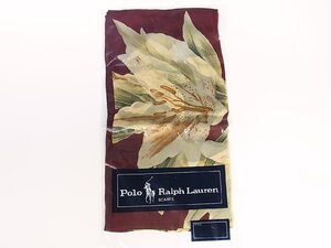 ◆未使用◆RALPH LAUREN/ラルフローレン◆シルク スカーフ 大判 ショール◆約 87cm～90cm/1辺◆ボルドー/ワイン/赤/ベージュ◆ユリ◆