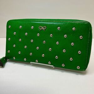 ★ANYA HINDMARCH アニヤハインドマーチ　ラウンドジップ 長財布★　スタッズ　本革　タッセル　グリーン 【送料無料】 1126