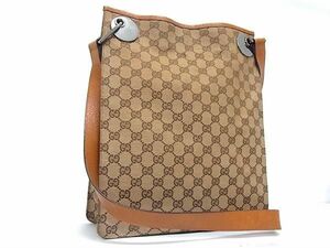 1円 ■美品■ GUCCI グッチ 120842 203998 GG柄 GGキャンバス×レザー ワンショルダーバッグ 肩掛けかばん レディース ブラウン系 FC5945