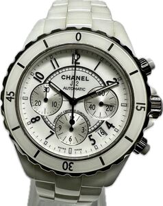 1円〜 Y CHANEL シャネル J12 クロノグラフ 白セラ 41mm メンズ 自動巻き デイト ダイバー 付属品 コマ 時計 9826732703