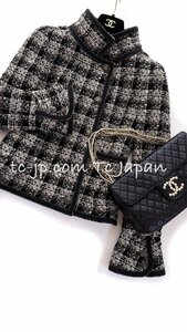 超美品 シャネル CHANEL 貴重 ブラック 黒 茶・ブラウン・ウール・スタンドカラー・ツイード・ジャケット 36