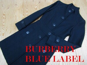 ★バーバリーブルーレーベル BURBERRY★レディース アンゴラ・カシミヤ混 スタンドカラーウールコート 裏ノバチェック★R70202010B