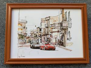 ■BOW。池田和弘『Alfa Romeo TZ & Porsche 904』B5サイズ 額入り 貴重イラスト 印刷物 ポスター風デザイン 額装品 アートフレーム 旧車