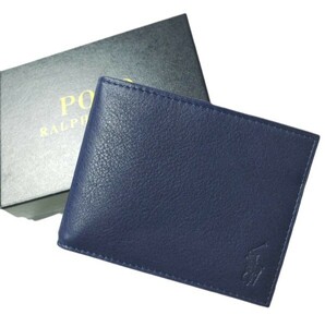 新品 POLO RALPH LAUREN ポロ・ラルフローレン Leather Billfold Wallet レザービルフォールドウォレット ネイビー 二つ折り 財布 g18419