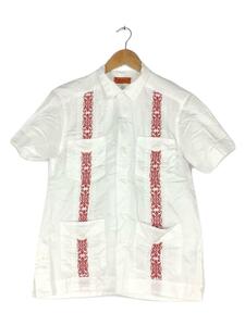 CALEE◆キューバシャツ/半袖シャツ/M/コットン/ホワイト/オープンカラー