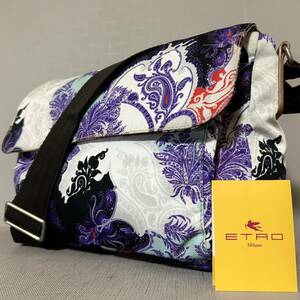 【美品/希少】 ETRO エトロ ショルダーバッグ クロスボディ ペイズリー柄 ビジネス メンズ 高級ナイロン マルチカラー レディース 調整可