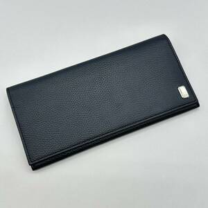 【極美品】dunhill ダンヒル ベルグレイヴ 10CC コートウォレット 長財布 ロングウォレット Wallet レザー シボ革 シルバー金具 ネイビー