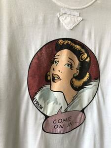 美品 PRADA フロントプリント ワッペン Tシャツ オーバーサイズ S