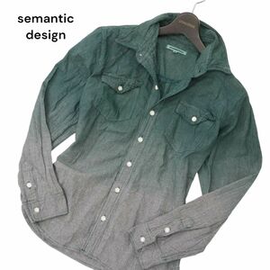 semantic design セマンティック デザイン 通年 襟ワイヤー★ 長袖 千鳥 グラデーション ワーク CPO シャツ Sz.S　メンズ　C4T07146_7#C