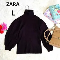 ZARA ザラ♡タートルニット セーター  茶色×紫 L ボリューム袖 古着女子