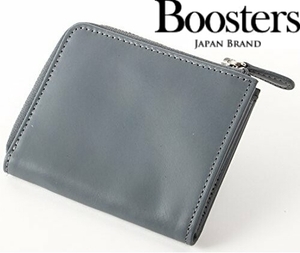 送料300円~(即決は送料無料) 新品BoostersレザーL字ファスナー ウォレット グレーネイビー コンパクト財布ミニ 小銭カード札 ブースターズ