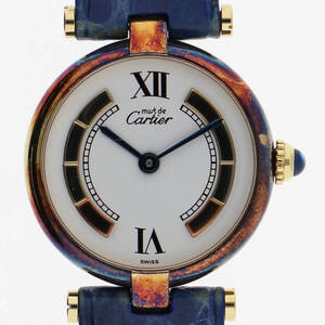 CARTIER カルティエ W1006554 マストVLC ホワイトダイヤル GP/レザー クオーツ レディース 【126234】