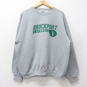 XL/古着 リー Lee 長袖 スウェット メンズ 00s BROCKPORT ラクロス クルーネック グレー 霜降り 24sep13 中古 スエット トレーナー トップ