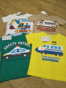 はたらくくるまTシャツ４点セット(ショベルカー、救急車、パトカー、新幹線)