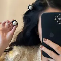 【在庫少】ヘアクリップ パール ホワイト レディース ヘアアクセ 韓国 ブラック