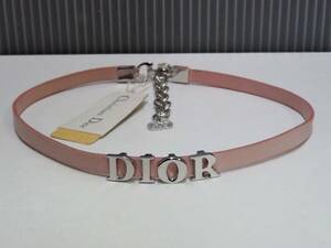 訳あり未使用☆クリスチャンディオール DIOR ロゴ レザー チョーカー ピンク☆Christian Dior