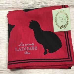 LADUREE ラデュレ ハンカチ 動物柄 ネコ 黒猫 レッド×ブラック 未使用B