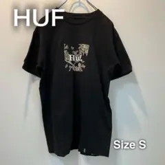 HUF ハフ　Tシャツ　S ボックスロゴ　花柄　半袖　ブラック　黒　スケート