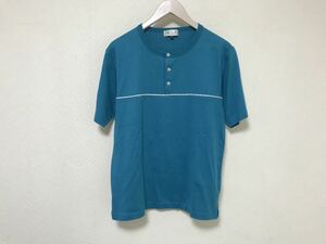 美品本物アーヴェヴェオムa.v.v hommeコットンヘンリーネック半袖Tシャツメンズ青ブルー46M