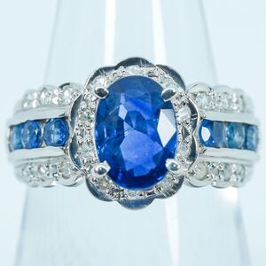 ★1円〜★1.7/0.36/0.18ct PT900 5.4g ♯11 鑑定付 大粒天然サファイヤ ダイヤモンド Natural Sapphire Diamond Platinum プラチナ 白金