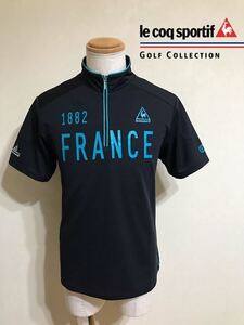 【美品】 le coq sportif golf ルコック ゴルフ ウェア ハーフジップ プルオーバー トップス サイズL 半袖 黒 デサント QG2744PG