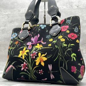 1円〜 【極美品】グッチ GUCCI ハンドバッグ トートバッグ 肩掛け フラワー 花 ブラック 黒 レディース レザー 大容量 A4可