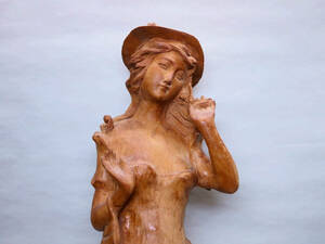 [大幸]　印在　木彫貴婦人像　作家物　良品　日展　邦人作家作品　黄楊　玉杢　天然木　裸婦像　ペルソナ