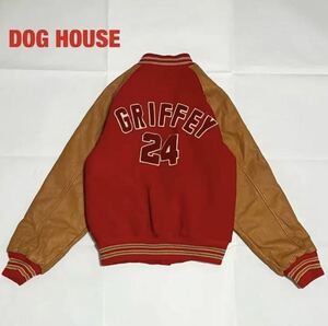 【人気】DOG HOUSE　スタジャン　ワッペン　牛革レザー　ウール　バイカラー　キルティング　オーバーサイズ　切り替え　90s　VINTAGE