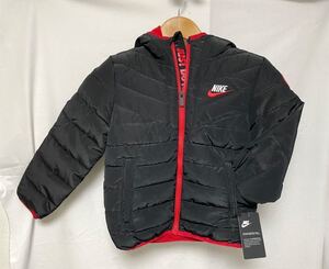 未使用■NIKE ナイキ キッズ ジャケット 裏フリース 4-5Y 104-110cm ブラック×レッド フード付き