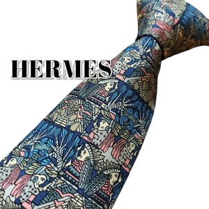 ★HERMES★　エルメス　ブルー系　総柄　フランス製