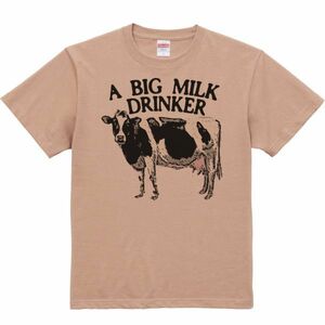 ホルスタイン牛（ミルク大好き）/半袖Ｔシャツ/メンズL/コーラルベージュ・新品・メール便 送料無料