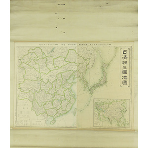 B-2395古地図 印刷紙本 日清韓三国地図 掛軸／中国 韓国 日本 地図 書画