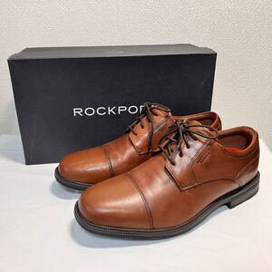 美品◎ROCKPORT/ロックポート HYDRO-SHIELD WATERPROOF ストレートチップ レザー ビジネスシューズ ブラウン 茶 27cm 撥水 箱付