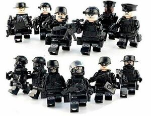 ミニフィグ 黒色特殊部隊 12体セット 武器付き レゴ 互換 LEGO ミニフィギュア ブロック 隊長 隊員 スナイパー 爆弾処理班DJ719
