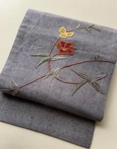 美品　相良刺繍　紬　名古屋帯