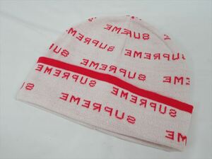 1円★未使用【Supreme】シュプリーム Logo Repeat Beanie ビーニー 帽子 白×赤 ブランド