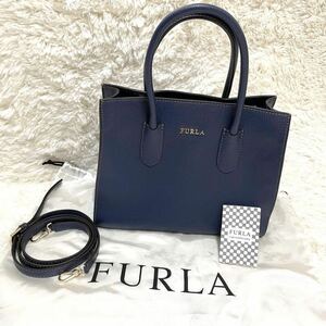 極美品 FURLA フルラ 2WAY ハンドバッグ ショルダーバッグ ネイビー