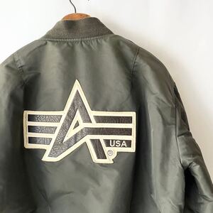 ALPHA INDUSTRIES, INC. ロゴ ワッペン MA-1 フライトジャケット XL セージグリーン USA製 アルファ MA1 ボンバージャケット アメリカ製