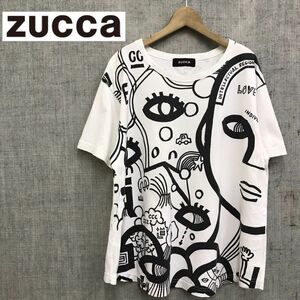 R2230-R◆日本製 zucca ズッカ 半袖Tシャツ◆M メンズ レディース ユニセックス ゆったり 綿100% コットン ホワイト インパクトデザイン