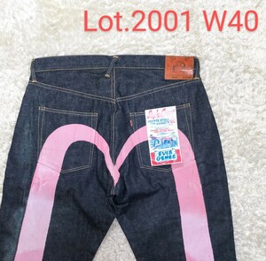 【未使用★フラッシャー付き】大きいサイズW40 EVISU 2001 No.2 虎耳 ピンク大黒 デニムパンツ◆保管時日焼け▲エヴィスジーンズ (6141)