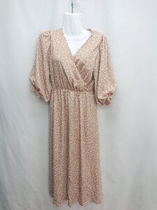 ◇ ⊂ apres jour アプレジュール 花柄 ５分袖 ロング カシュクールワンピース サイズS ベージュ レディース E