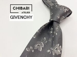 【超美品】GIVENCHY　ジバンシー　ロゴ＆花柄 ネクタイ 3本以上 送料無料 メンズ グレイ　1103046