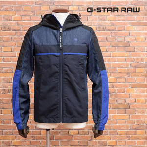 1円/G-STAR RAW/XSサイズ/フード付き ブルゾン DENIM MIX HDD JKT D16618-C183 デニム カラー切替 新品/紺×黒/jh186/