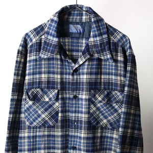 USA製 70s ペンドルトン PENDLETON チェック 開襟 ネルシャツ ブルー ネイビー size XL / 古着 ヴィンテージ