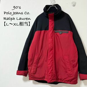 90s★PoloJeans RalphLauren★ポロジーンズ/ラルフローレン★厚手ジャケット★レッド×ブラック/赤黒★L〜相当