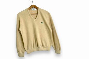 70sビンテージIZODアイゾッドLACOSTEラコステワンポイントVネックアクリルニットセーターLライトベージュアメカジストリートnr24407