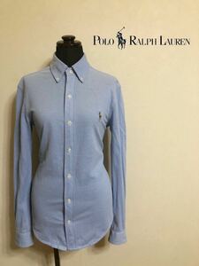 【美品】 Polo Ralph Lauren ポロ ラルフローレン レディース ボタンダウン オックスフォード シャツ トップス サイズXS 長袖 ライトブルー